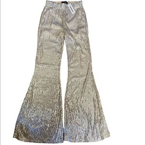 NWT CBR gold/silver sequin bell bottom flare disco pants size small